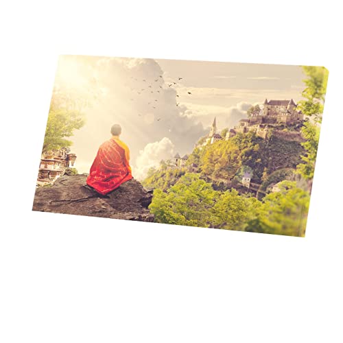 Fabulous Druck auf Leinwand Buddhistischer Mönch in Meditation vor dem Chateau Soleil Levant (107 cm x 60 cm) von Fabulous