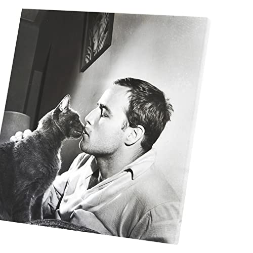 Fabulous Druck auf Leinwand Marlon Brando Schwarze Katze Süß Schauspieler Kino Vintage Photo (60 cm x 63 cm) von Fabulous