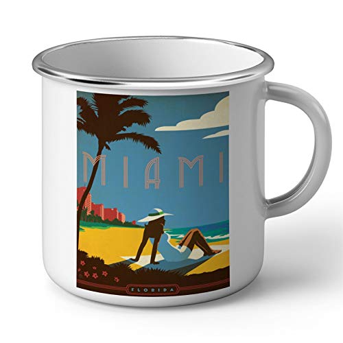 Fabulous Emaillierter Metallbecher 284ml Miami Strand Poster Vintage Reisen Art Deco 30er Jahre von Fabulous