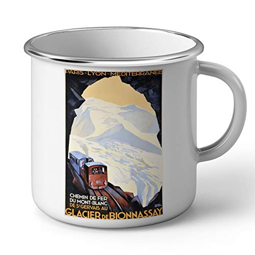 Fabulous Emaillierter Metallbecher 284ml Zug Mont-Blanc Berg Poster Vintage Tourismus Art Deco von Fabulous
