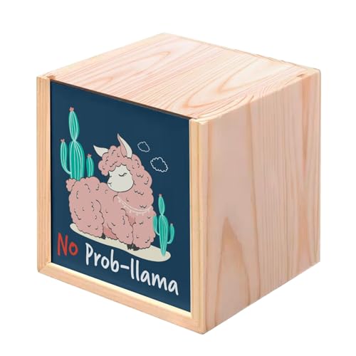 Fabulous Holzkiste – No Prob-llama Zeichnung Lama Illustration Kaktus Chill (10 x 10 x 10 cm) von Fabulous
