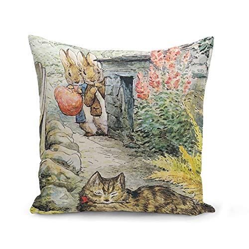 Fabulous Kissen Kissenbezug 40x40 cm Petter Kaninchen und die Katze Illustration Kind Beatrice Potter von Fabulous