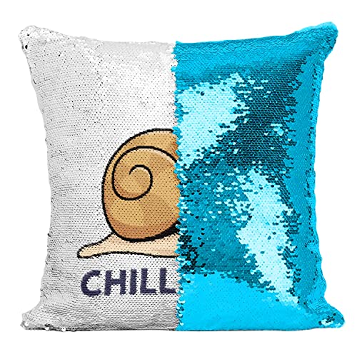 Fabulous Kissen mit Paillettenbezug Türkis Chill Dude Schnecke Kind Humor von Fabulous