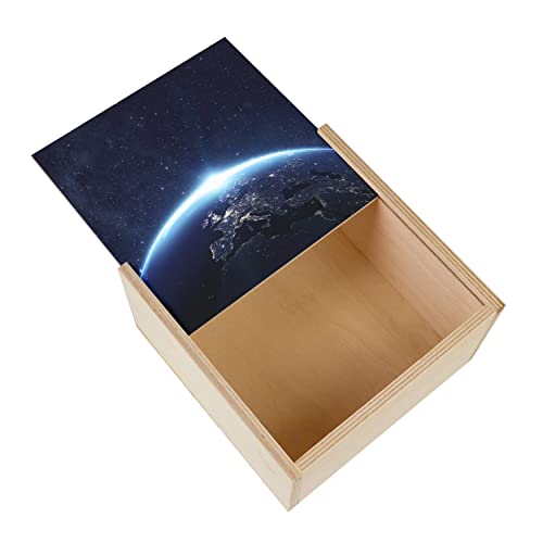 Fabulous Kiste aus Holz – Erde Blick auf den Weltraum Planete Sonne Astrographie Europa (11 x 11 x 3,5 cm) von Fabulous