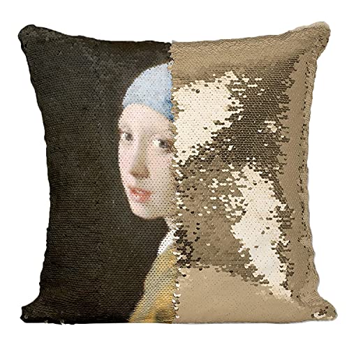 Fabulous Pailletten-Kissenbezug Gold Johannes Vermeer Das Mädchen mit der Perle Gemälde von Fabulous