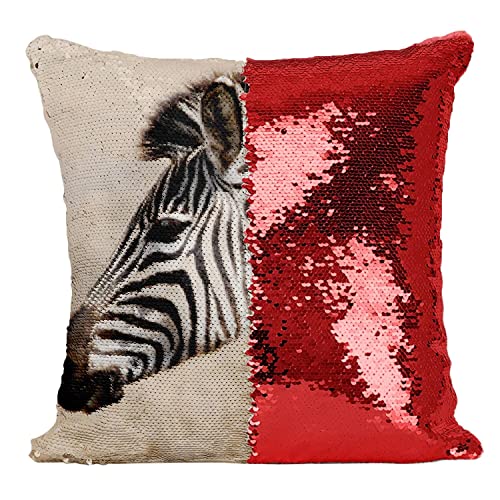 Fabulous Pailletten-Kissenbezug Rot Junges Zebrapaar Wilde Tiere Savanne Afrika von Fabulous