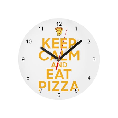 Fabulous Wanduhr aus Glas – Keep Calm and Eat Pizza Parodie Street Food Italien – Durchmesser 20 cm – Weiß von Fabulous