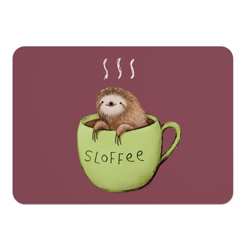 Platzset, weich, Unterseite aus Kork, rote Platzdeckchen – Sloffee Illustration Pun Wortspiele Tier Faineant Kaffee – Großes Format 39,5 x 28,5 cm von Fabulous