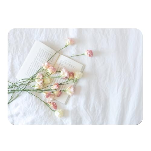 Platzsets mit Korkuntersetzer, rosa und weiße Blumen, auf Buch, romantisch, zart, groß, 39,5 x 28,5 cm, 4 Stück von Fabulous