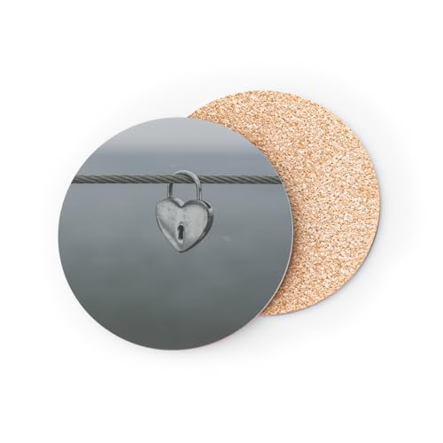 Sous Verre Ronds Base Kork - Vorhängeschloss in Herzform Liebe – 1 Stück (95 x 95 mm) von Fabulous