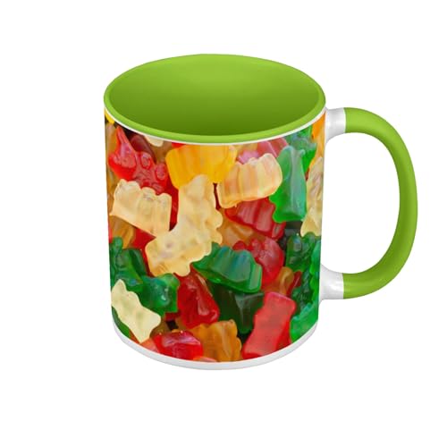 Tasse, Farbe Premium, Grün – Bär d'Or Bonbons Gelatine Kinder Leckereien mehrfarbig – Tasse mit Henkel und farbigem Innenfutter von Fabulous