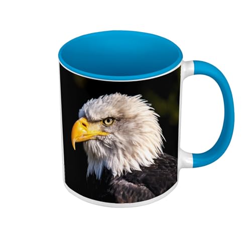 Tasse, Farbe Premium Qualität, Blau – Adlerkopf Pyadler Embleme USA Foto Greifvogel – Tasse mit Henkel und farbigem Innenfutter von Fabulous