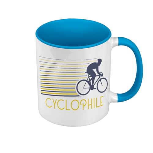 Tasse, Farbe Premium-Qualität, Blau – Cyclophile Fahrrad Frankreich Radfahren Tour Rennen Straße – Tasse mit Henkel und farbigem Innenfutter von Fabulous