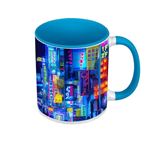 Tasse, Farbe Premium-Qualität, Blau – Japan Tokyo Nacht Stadt Dekoration Licht – Tasse mit Henkel und farbigem Innenraum von Fabulous