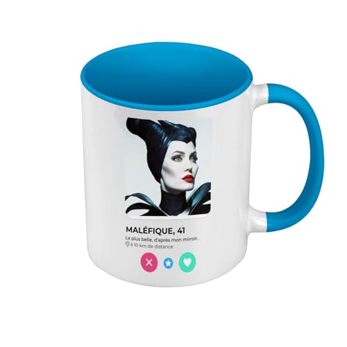Tasse, Farbe Premium Qualität, Blau – Maleficent Dornröschen Social Network Begegnung Liebe – Tasse mit Henkel und farbigem Innenraum von Fabulous