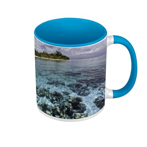 Tasse, Farbe Premium Qualität, Blau – Meer Türkis Paradie Muscheln Strand Insel – Tasse mit Henkel und farbigem Innenfutter von Fabulous