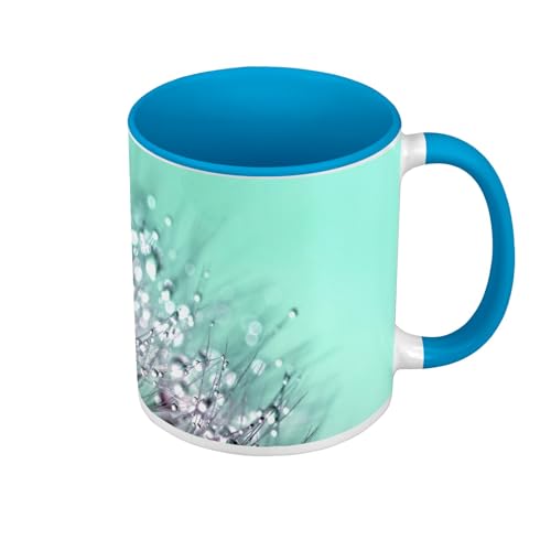 Tasse, Farbe Premium-Qualität, Blau – Pusteblume Samen unter dem Tau Weiß und Türkis – Tasse mit Henkel und farbigem Innenfutter von Fabulous