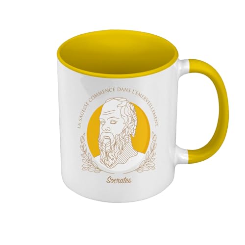 Tasse, Farbe Premium Qualität, Gelb – Die Weisheit beginnt im Wunder Sokrates Zitat Philosophie – Tasse mit Henkel und farbigem Innenfutter Tasse, Farbe Premium Qualität, Gelb – Die Weisheit beginnt im Wunder Sokrates Zitat Philosophie – Tasse mit Henkel und farbigem Innenfutter von Fabulous