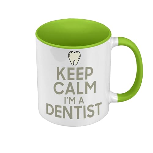 Tasse, Farbe Premium Qualität, Grün – Keep Calm I'm a Dentist Parodie Métier Dentiste – Tasse mit Henkel und farbigem Innenfutter von Fabulous