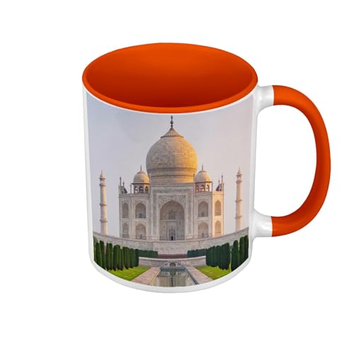 Tasse, Farbe Premium Qualität, Orange – Taj Mahal Indien Wunder der Welt Monument Agra – Tasse mit Henkel und farbigem Innenraum von Fabulous