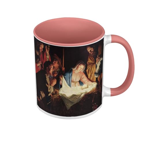 Fabulous Tasse, Farbe Premium Qualität, Rosa – Die Geburt des Kindes Jesus Malerei Jungfrau Maria Weihnachten – Tasse mit Henkel und farbigem Innenraum von Fabulous