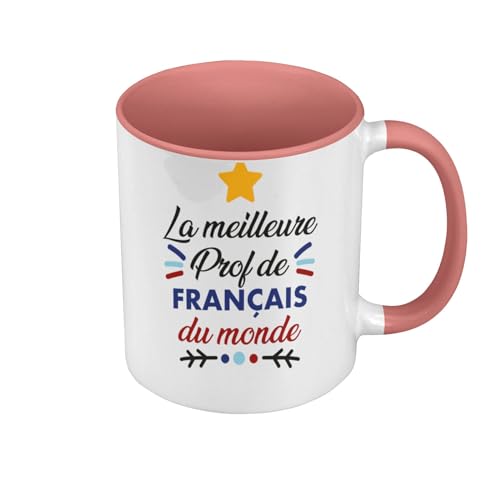 Tasse, Farbe Premium Qualität, Rosa – Die beste französische Lehrerin der Welt Professor College Lycee – Tasse mit Henkel und farbigem Innenraum von Fabulous