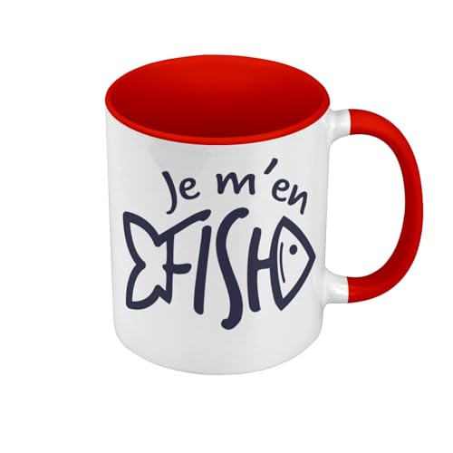 Tasse, Farbe Premium Qualität, Rot – Je m'en Fish Wortspiel Fisch Humor – Tasse mit Henkel und farbigem Innenfutter von Fabulous