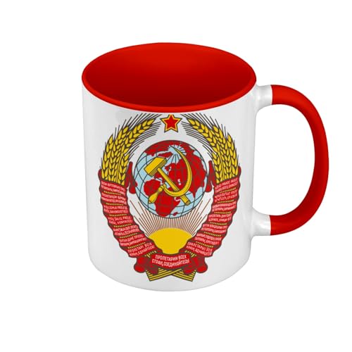 Tasse, Farbe Premium Qualität, Rot – Wappen Emblem kommunistische Partei UdSSR Russland Vintage – Tasse mit Henkel und farbigem Innenfutter von Fabulous