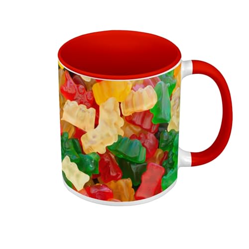 Tasse, farbig, Premium-Qualität, Rot – Bär d'Or Bonbons Gelatine Kinder Leckereien mehrfarbig – Tasse mit Henkel und farbigem Innenfutter von Fabulous