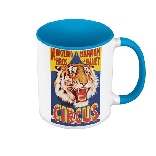 Tasse, hochwertig, Blau – Circus Circus Tiger Poster Vintage – Tasse mit Henkel und farbigem Innenfutter von Fabulous