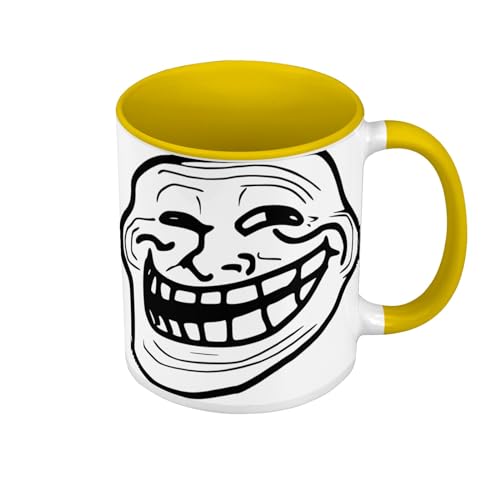 Tasse, hochwertig, Gelb – Troll Face Ugly Fun Meme Internet Witz – Tasse mit Henkel und farbigem Innenfutter von Fabulous