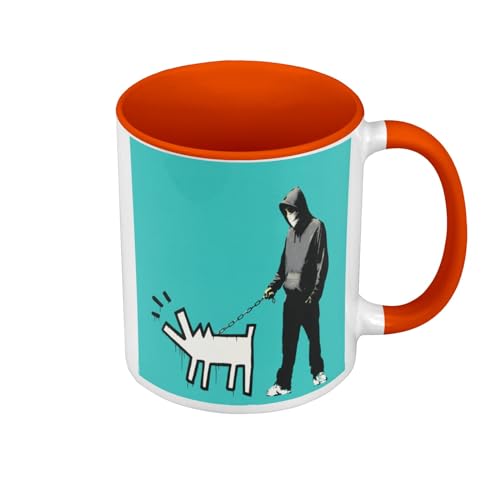 Fabulous Tasse, hochwertig, Orange – Banksy Choose Your Weapon Hund blau Graffiti Street Art – Tasse mit Henkel und farbigem Innenfutter von Fabulous