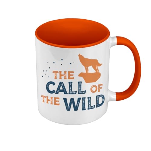 Tasse, hochwertig, Orange – The Call of The Wild Nature Wolf Travel – Tasse mit Henkel und farbigem Innenfutter von Fabulous