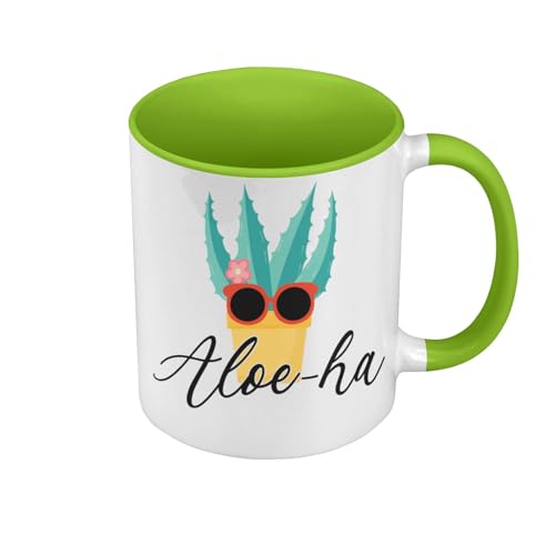 Tasse Farbe Premium Grün – Aloe-ha Pflanzen Topf Gartenarbeit Aloe Vera Hawaii – Tasse mit Henkel und farbigem Innenfutter von Fabulous