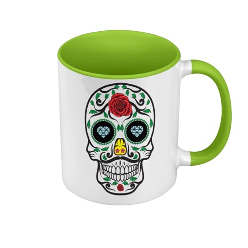 Tasse Farbe Premium Grün – Muerte Crane Mexiko Halloween Mexiko Skelett – Tasse mit Henkel und farbigem Innenfutter von Fabulous