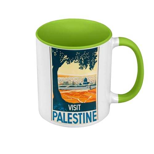 Tasse Farbe Premium Grün – Visit Palästina Poster Vintage Reise Art Deco 30's – Tasse mit Henkel und farbigem Innenraum von Fabulous