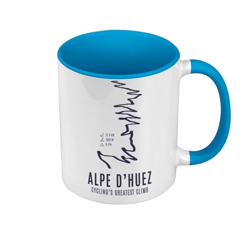 Tasse Farbe Premium Qualität Blau – Alpe d'Huez Greatest Climb Fahrrad Frankreich Mountain Tour – Tasse mit Henkel und farbigem Innenraum von Fabulous