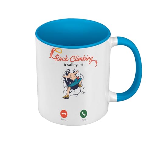 Tasse Farbe Premium Qualität Blau – Rock Climbing Is Calling Me Sport Outdoor – Tasse mit Henkel und farbigem Innenfutter von Fabulous