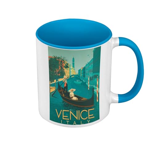Tasse Farbe Premium Qualität Blau – Venedig Italien Poster Vintage Poster Reise Art Deco 30's – Tasse mit Henkel und farbigem Innenraum von Fabulous