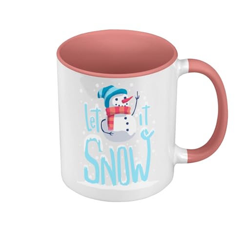 Tasse Farbe Premium Qualität Rosa – Let It Snow Schneemann Magie de Weihnachten Winter – Tasse mit Henkel und farbigem Innenfutter von Fabulous