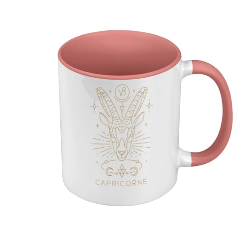 Tasse Farbe Premium Qualität Rosa – Steinbock Zeichen Astrologie Bohemian Sternzeichen Sternzeichen Sternzeichen Sternbild – Tasse mit Henkel und farbigem Innenraum von Fabulous