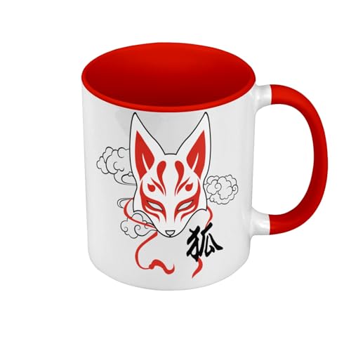 Tasse Farbe Premium Qualität Rot – Kitsune Fuchs Japan Asien Kultur Manga – Tasse mit Henkel und farbigem Innenfutter von Fabulous