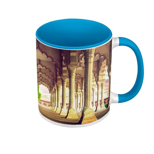 Tasse Farbe Premium Qualität blau – Fort Agra Monument Wunder von Indien Altes Gebäude – Tasse mit Henkel und farbigem Innenraum von Fabulous