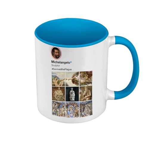 Tasse Farbe Premium Qualität blau – Michelangelo Social Networks Malerei Maler Vatikan – Tasse mit Henkel und farbigem Innenraum von Fabulous