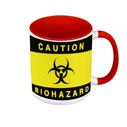 Tasse Farbe Premium Qualität rot – Caution Biohazard Danger Radioactive – Tasse mit Henkel und farbigem Innenfutter von Fabulous