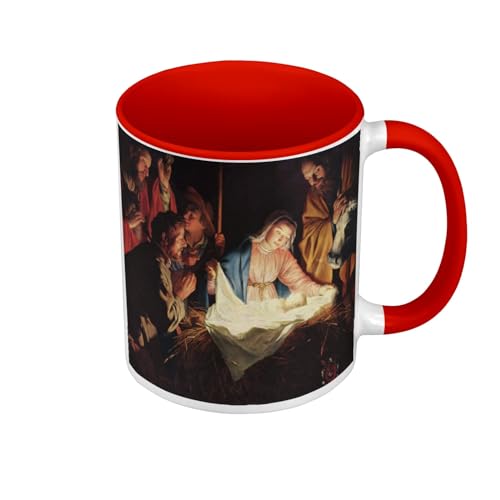 Fabulous Tasse Farbe Premium Qualität rot – Die Geburt des Kindes Jesus Malerei Jungfrau Maria Weihnachten – Tasse mit Henkel und farbigem Innenraum von Fabulous