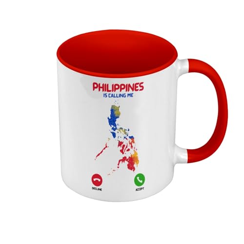 Tasse Farbe Premium Qualität rot – Philippinen Is Calling Me Map Asia Island – Tasse mit Henkel und farbigem Innenfutter von Fabulous