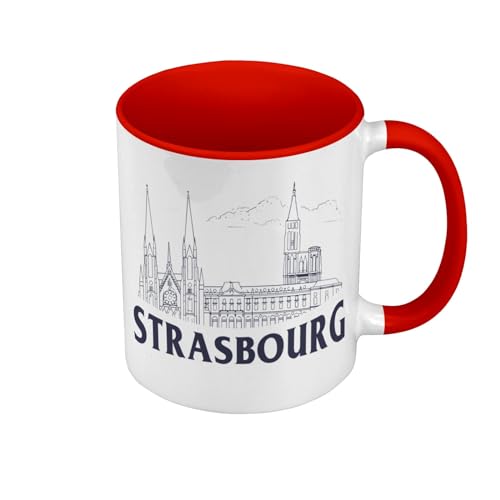 Tasse Farbe Premium Qualität rot – Straßburg Minimalist Ville France Histoire Herimoine – Tasse mit Henkel und farbigem Innenraum von Fabulous