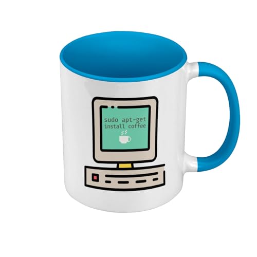 Tasse in Premium-Qualität, Blau – Sudo apt-get install coffee computer – Tasse mit Henkel und farbigem Innenfutter von Fabulous
