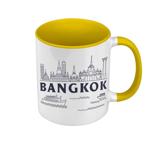 Tasse in Premium-Qualität, Gelb – Bangkok Minimalist Travel Thailand Tourismus – Tasse mit Henkel und farbigem Innenfutter von Fabulous